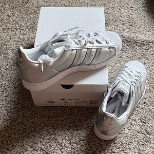 Adidas Superstar W Metallic Silver and White Shoes